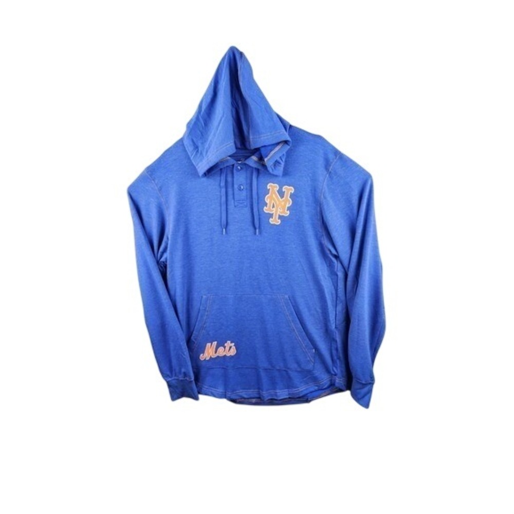 True Fan New York Mets Royal Blue Baseball Hoodie Button Neck Size Medium - Picture 2 of 11